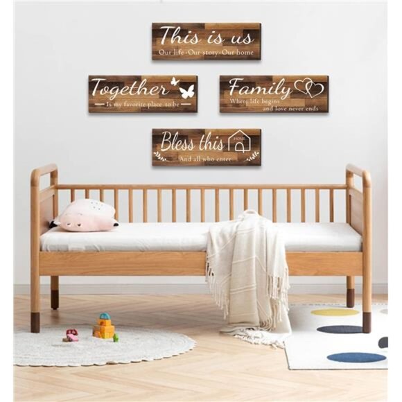 4 Pieces Home Wall Signs, THIS IS US/TOGETHER/BLESS THIS HOME/FAMILY Wall Decor - Picture 5 of 7